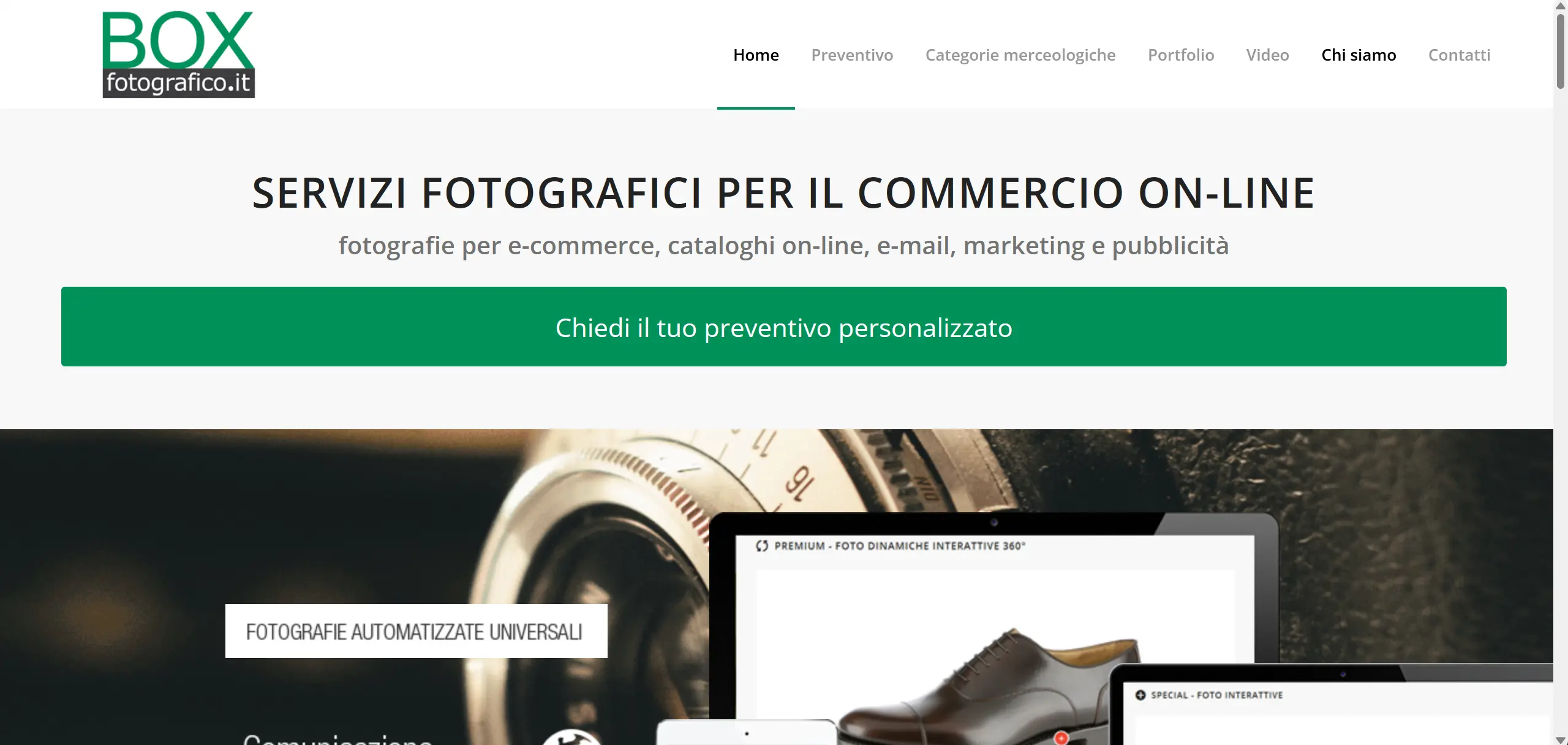 Screenshot of the website home page boxfotografico.it