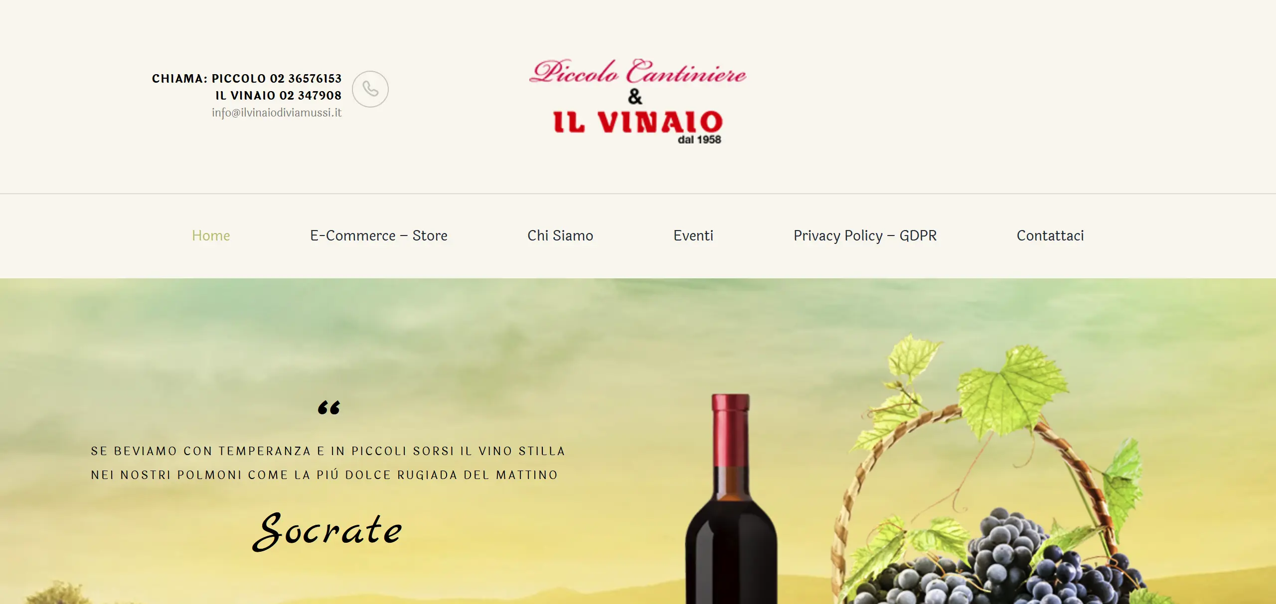 Screenshot of the website home page piccolocantiniere.it